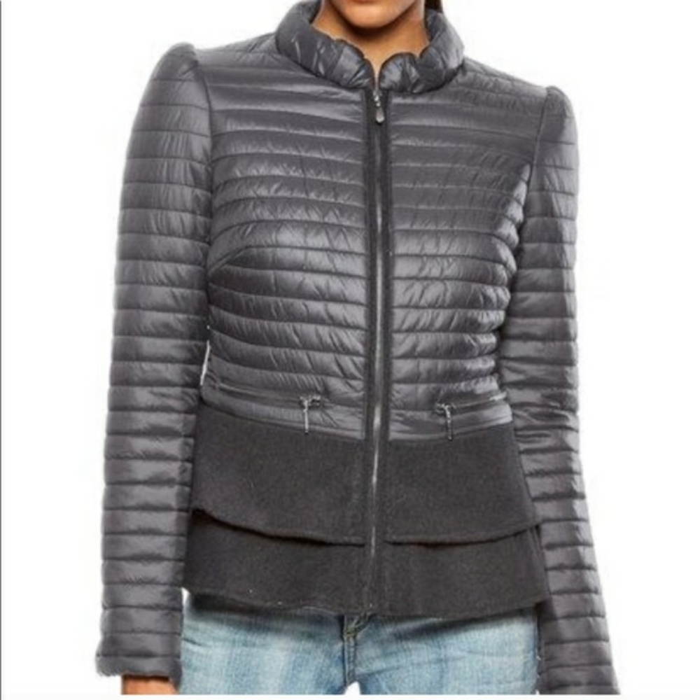 Blanc Noir | Peplum Puffer Coat in Black